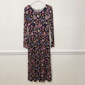 Boden Amelie Midi Dress Women's Size 8 Cascade Bloom Navy Floral Long Sleeve
